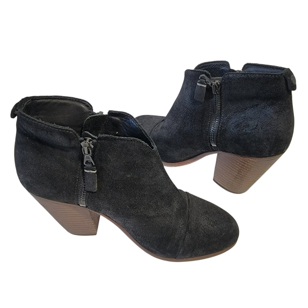 Rag & Bone Black Suede Side Zip Ankle Boot Sz 38/8 Chunky Heel Casual Streetwear